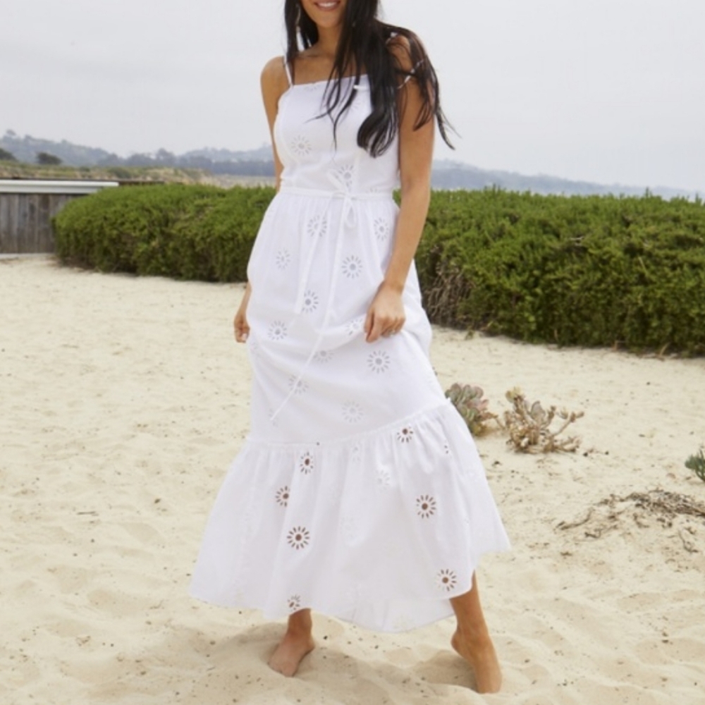Rachel Parcel Eyelet White Embroidered Maxi dress